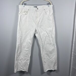 Me + Em Pants Women's White Cropped Wide Leg Jeans Raw Hem Size 32 Coastal Me Em